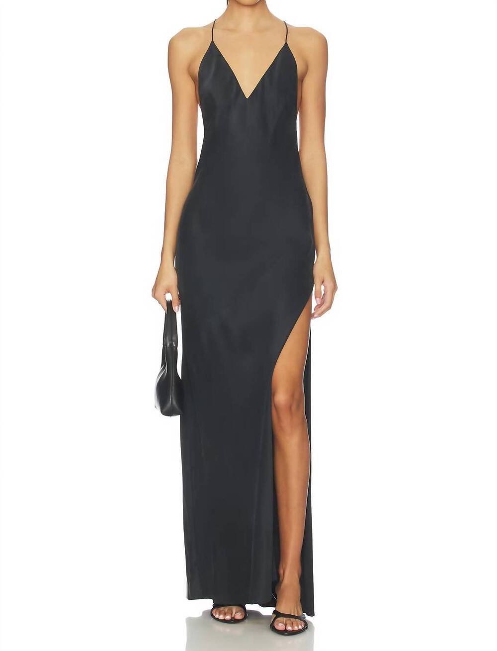 NEW EAVES lydia silk maxi dress in black